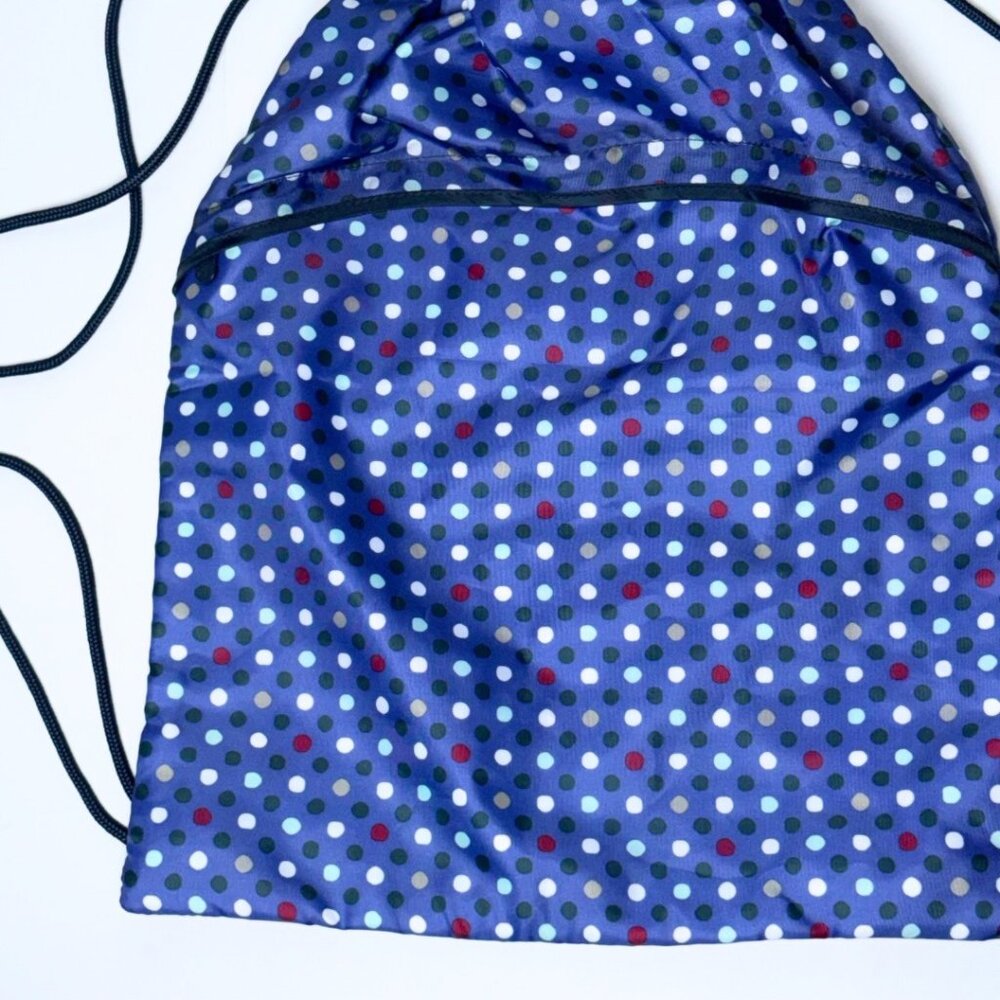 Thirty One Cinch Sac Playful Pop Polka Dot Navy Blue Drawstring Backpack - Picture 2 of 9
